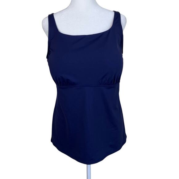 Lands’ End Women's sz 14 Mastectomy Square Neck Tankini Swimsuit Top Deep Navy - Picture 2 of 16